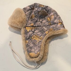 Anthropologie Floral Gold and Lavender Winter Hat